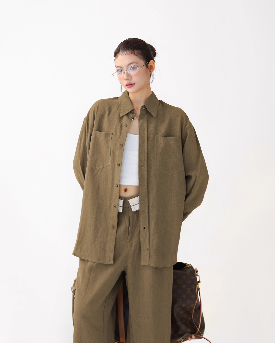 Relax Linen Long Sleeve Shirt / Wide Leg Pants ACS0287