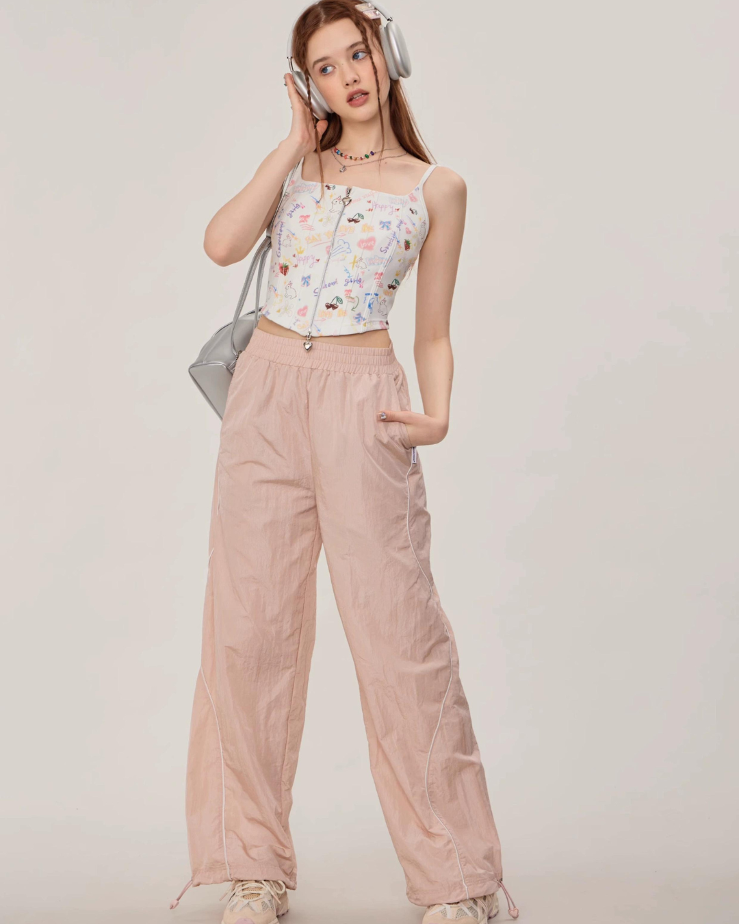 Graffiti Printed Zip Rib Camisole ZZF0252