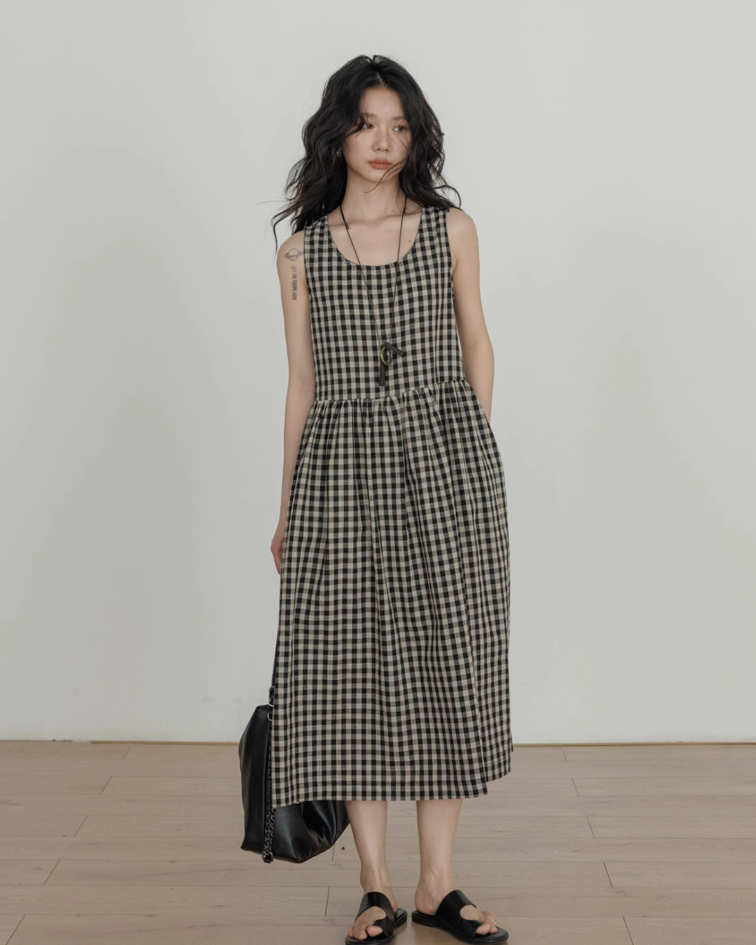 Round Neck Paid Dress VAS0082