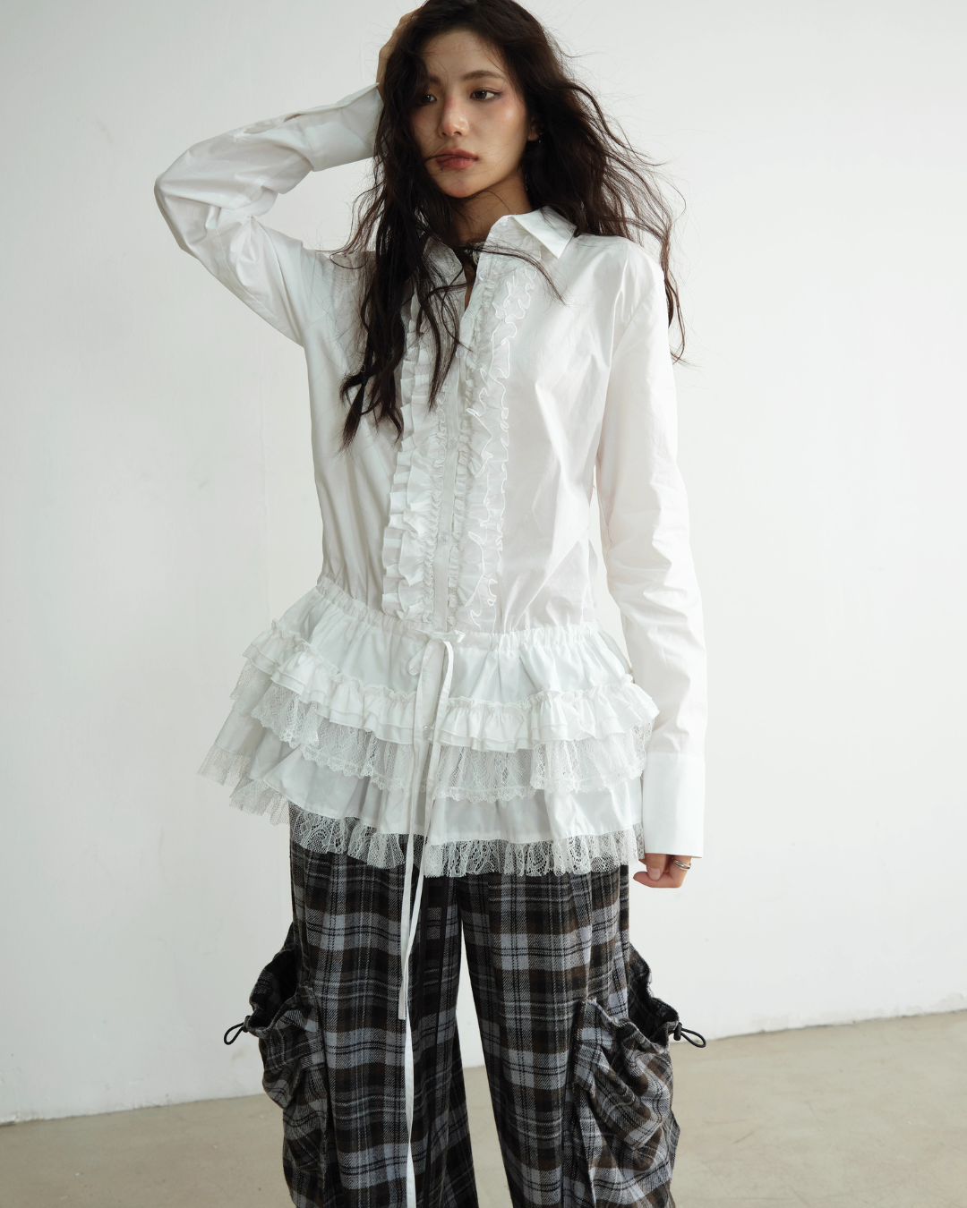 White Lace Frilled Blouse JNS0024