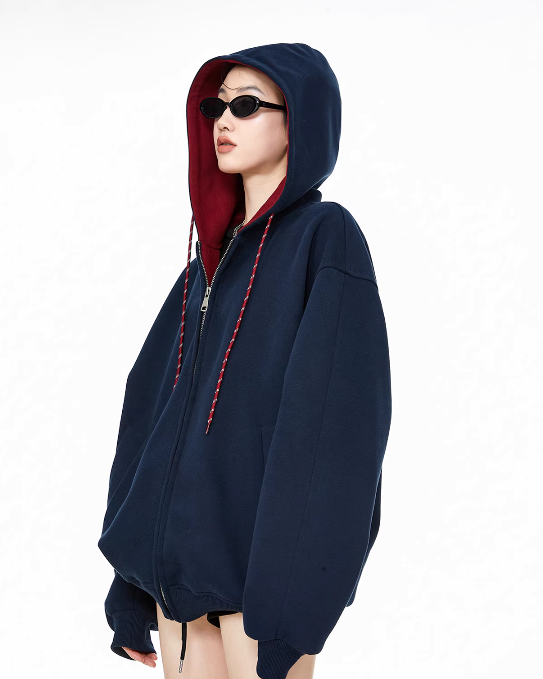 Oversized Drawstring Full Zip Hoodie ICM0073