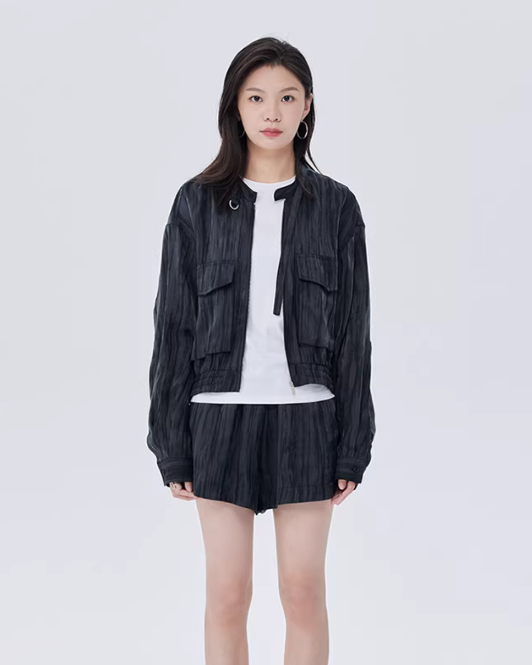 Round Neck Zip-Up Short Jacket SHN0022