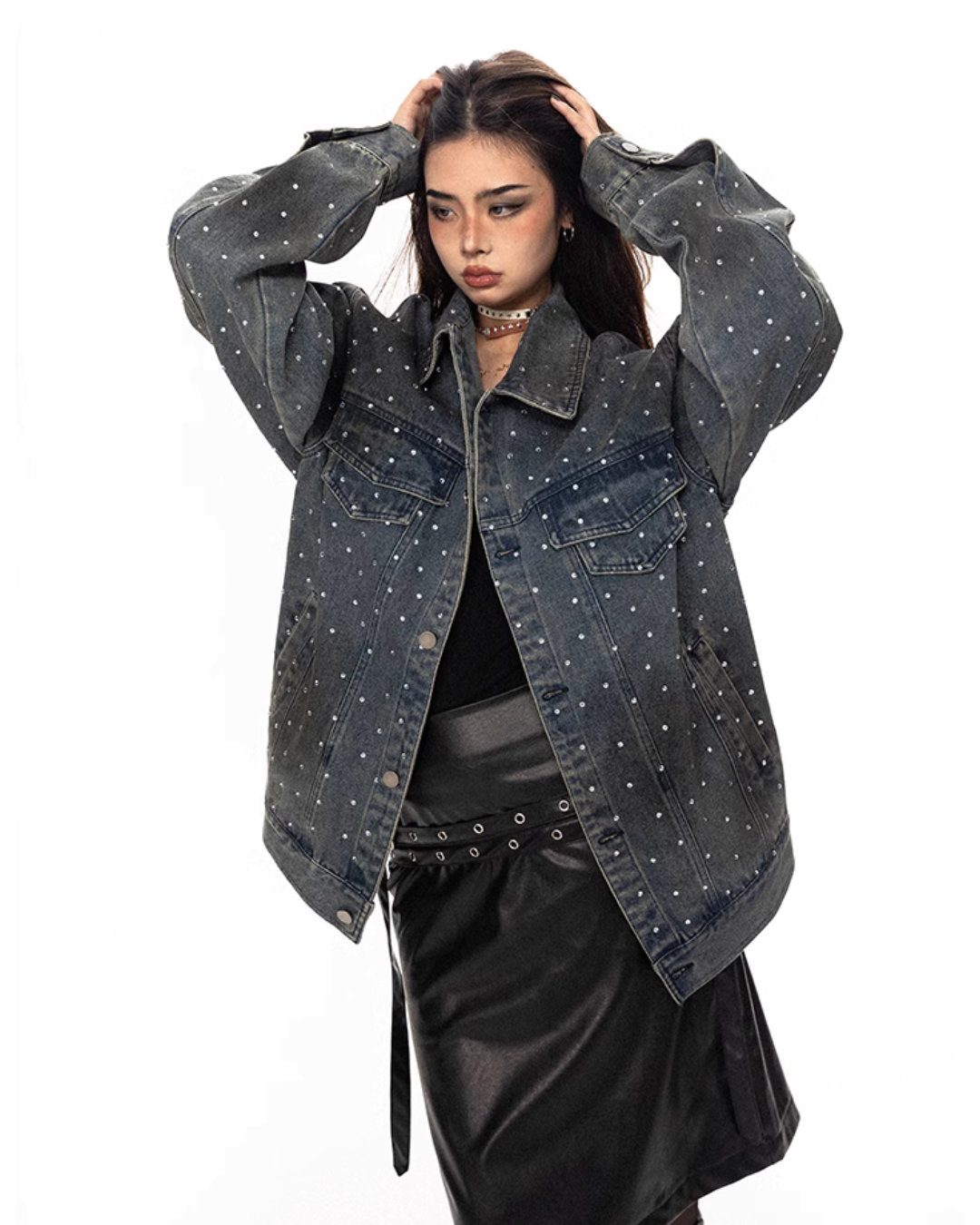 Polka Dot Diamond Denim Jacket BLB0027