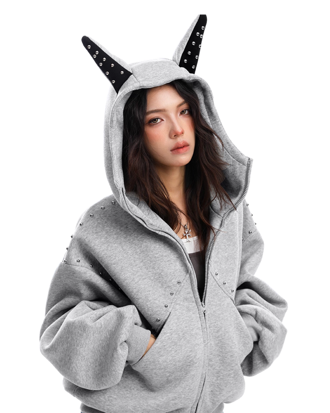 Ear Design Studded Hoodie BGS0022
