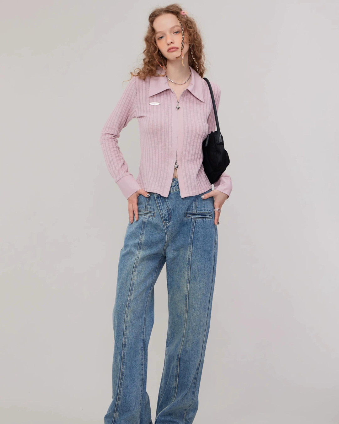 Retro Polo Collar Zipper Knit Shirt ZZF0278