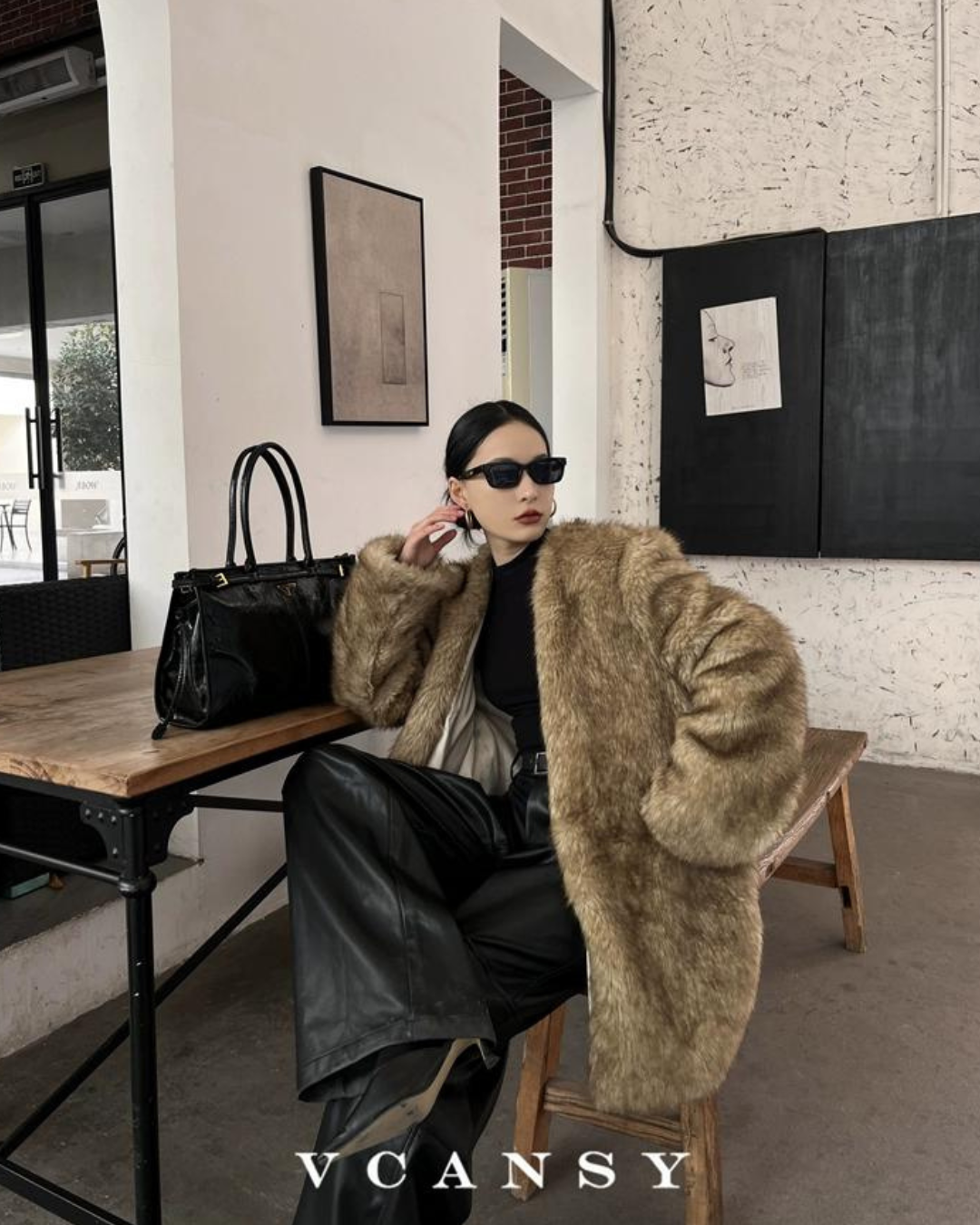 No Collar Volume Fur Coat VCY0046