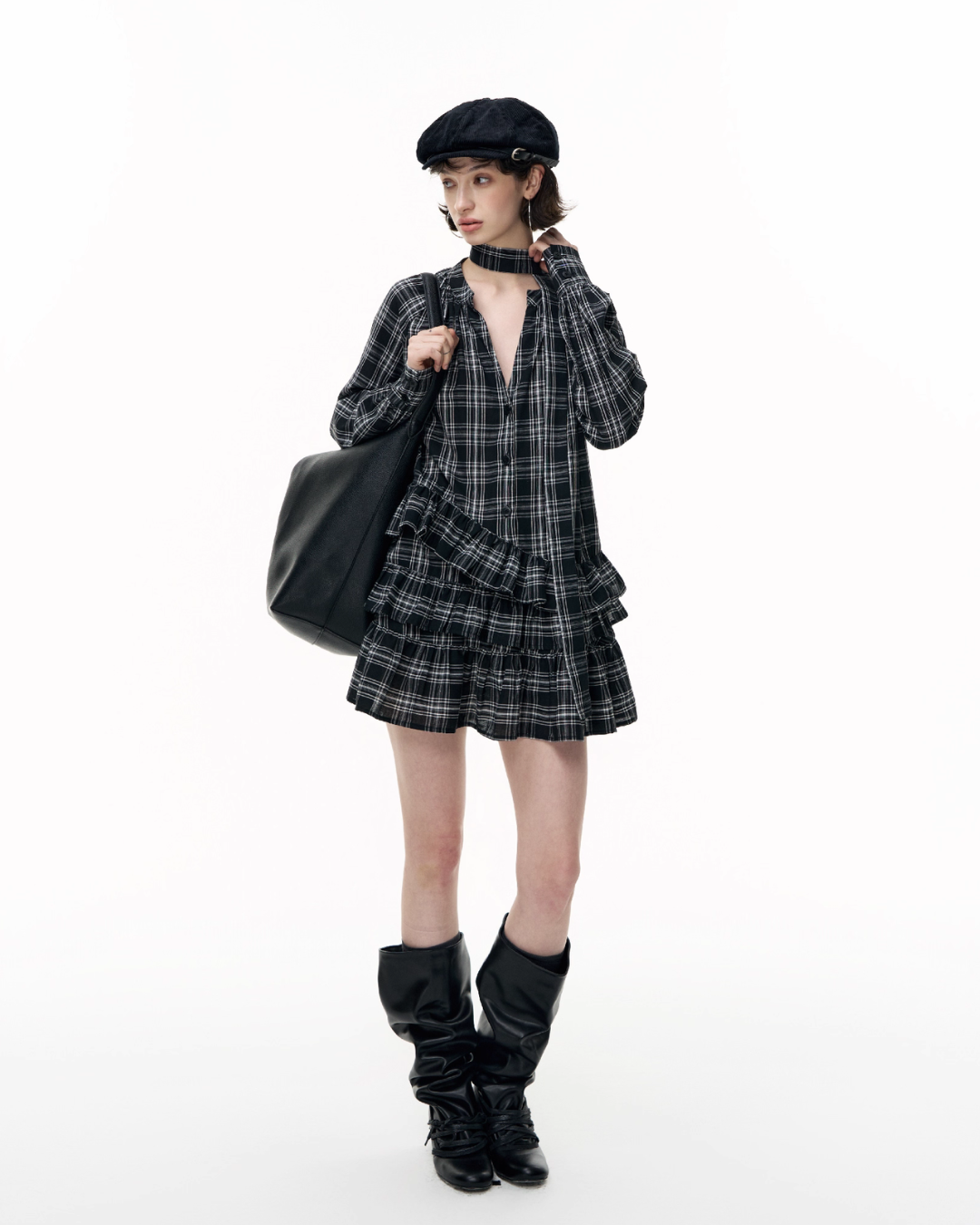 Plaid Ruffled Long Sleeve Shirt SHE0009