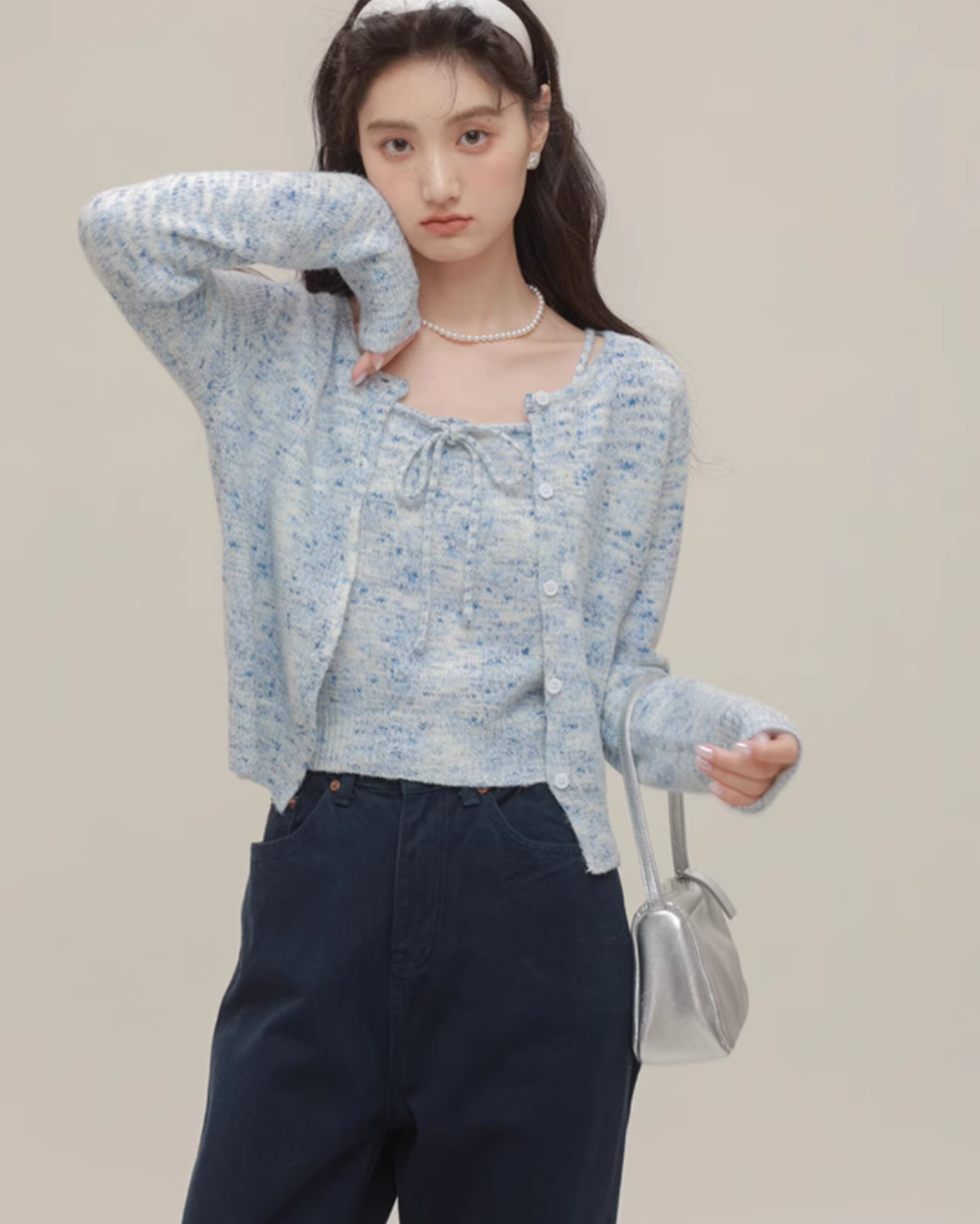 Mix Fancy Knit Cardigan / Knit Camisole CHS0007