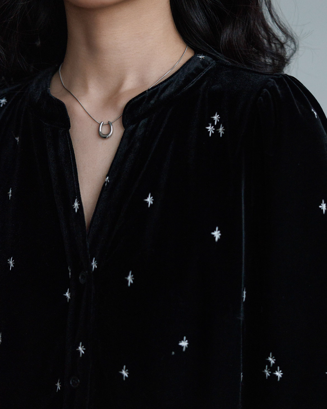 French Star Embroidery Velvet Dress VAS0128