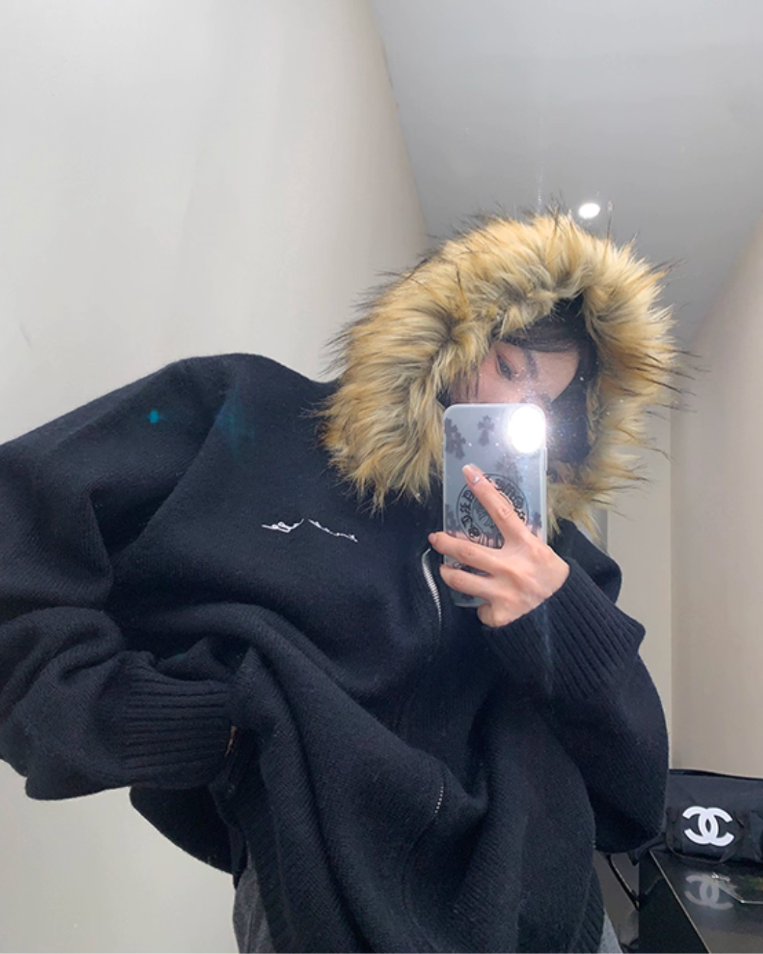 Fur Hood Knit Hoodie YLS0979