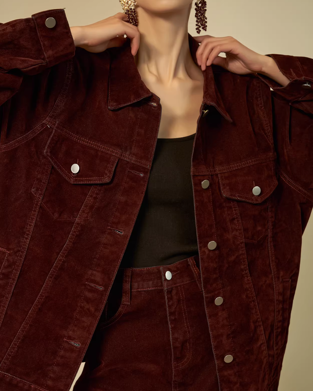 Wine Red Corduroy Jacket / Mini Skirt SUY0030