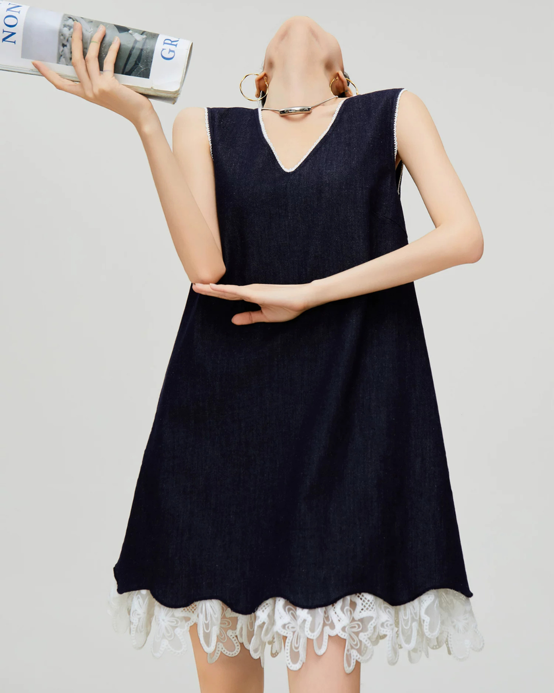 V-neck Docking Lace Dress FER0346