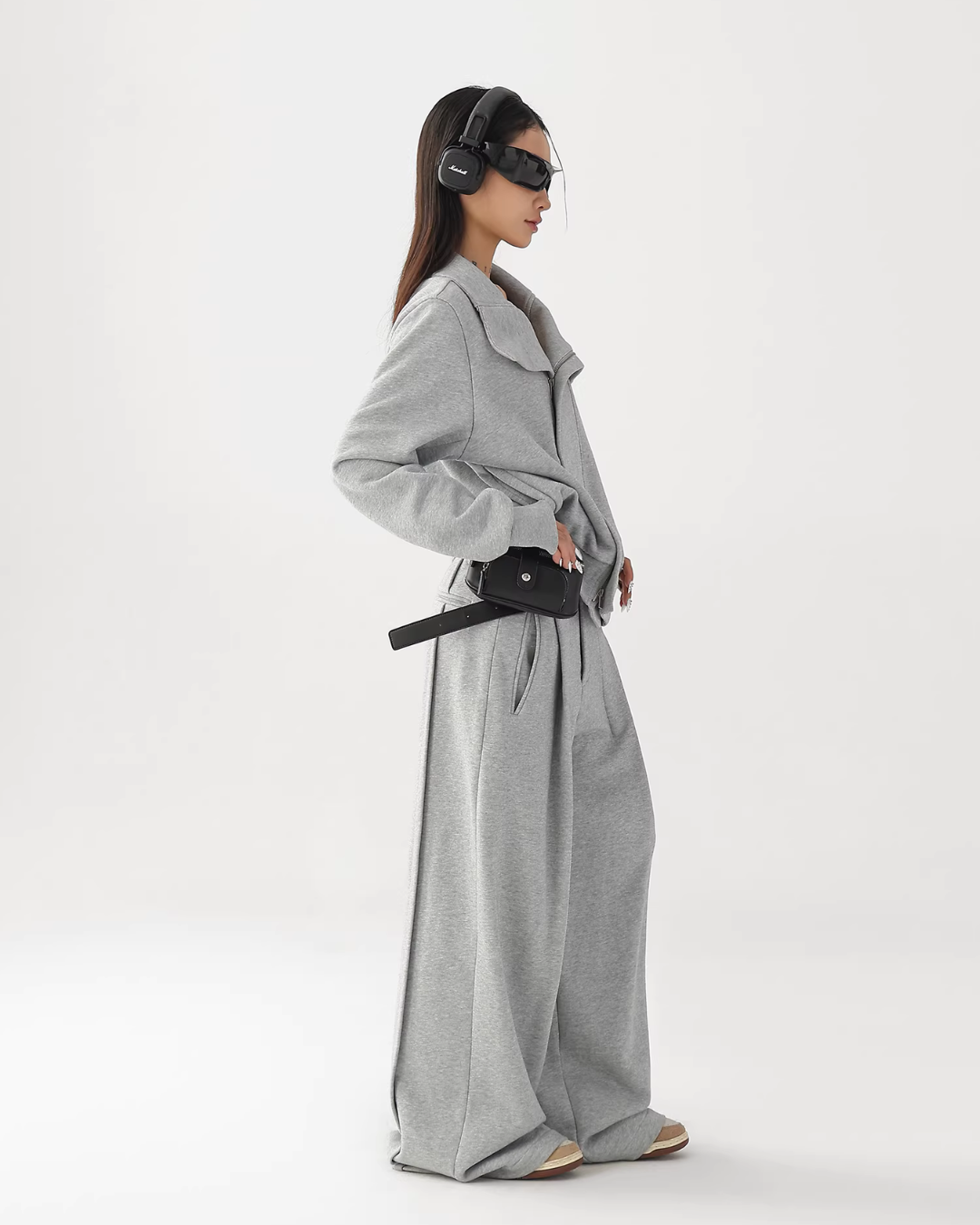 Stand Collar Cropped Jacket/Casual Wide Pants ACS0360
