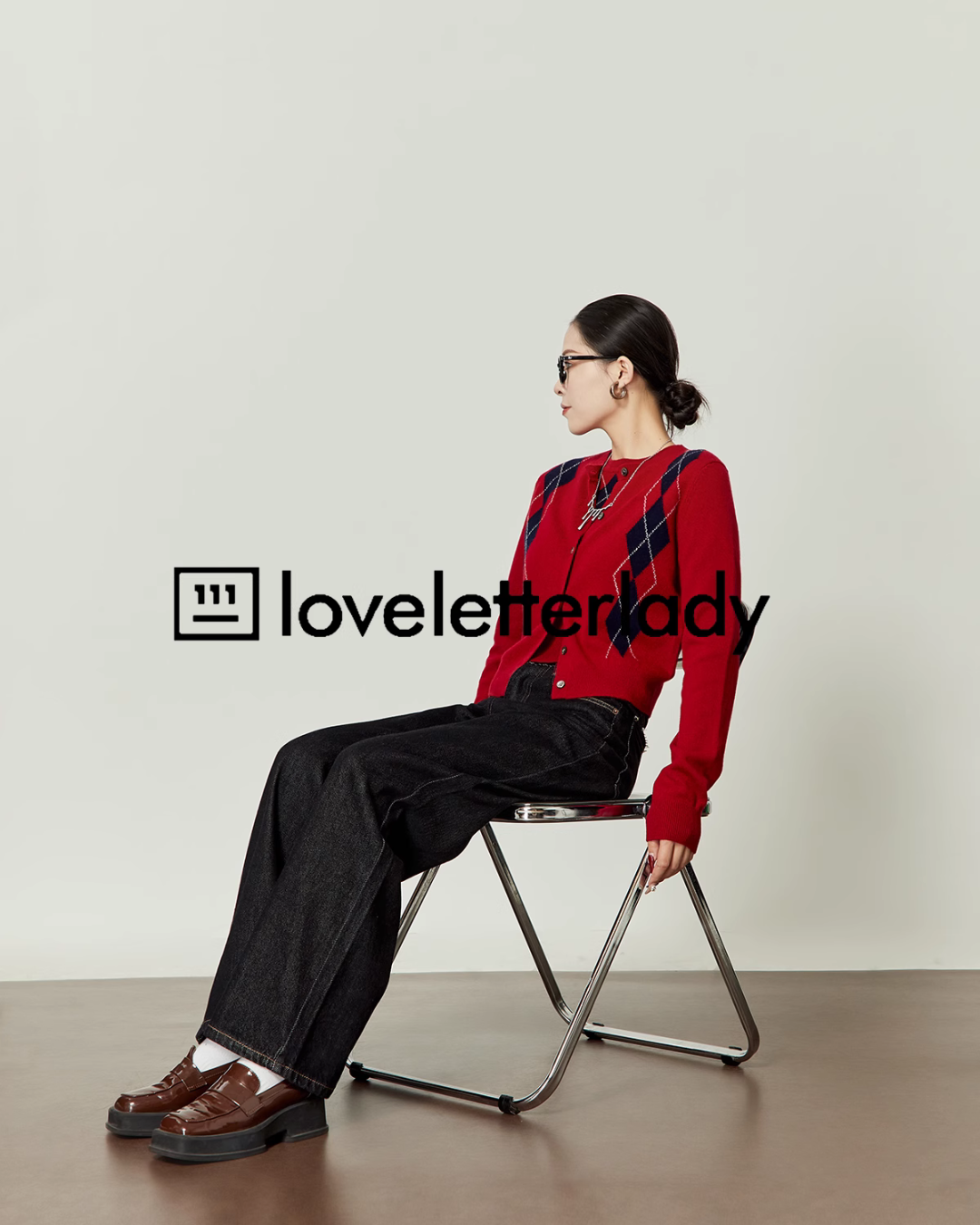 Argyle Pattern Slim Knit Top / Knit Cardigan LLA0416