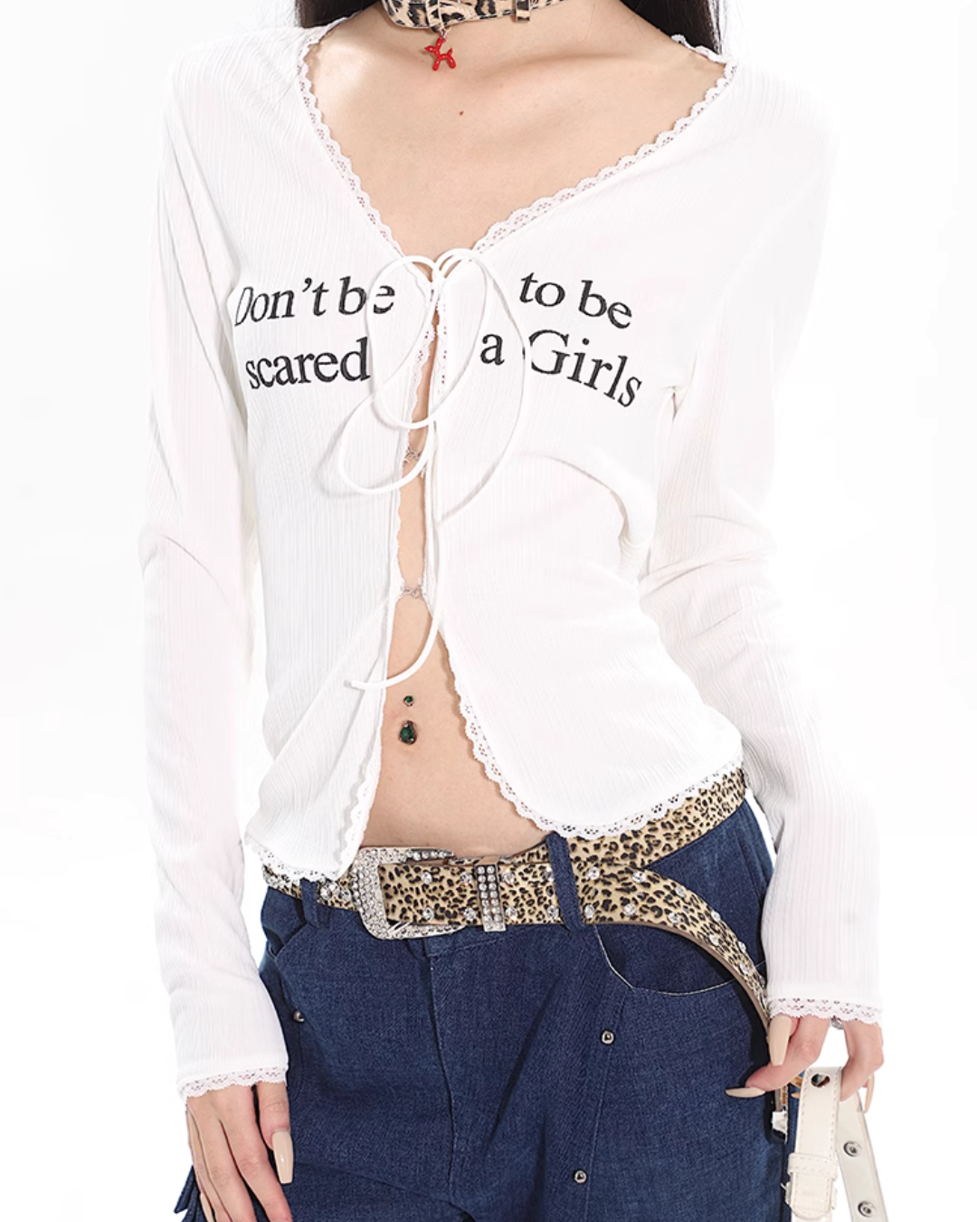 V-Neck Lace Slim Tops UCS0008