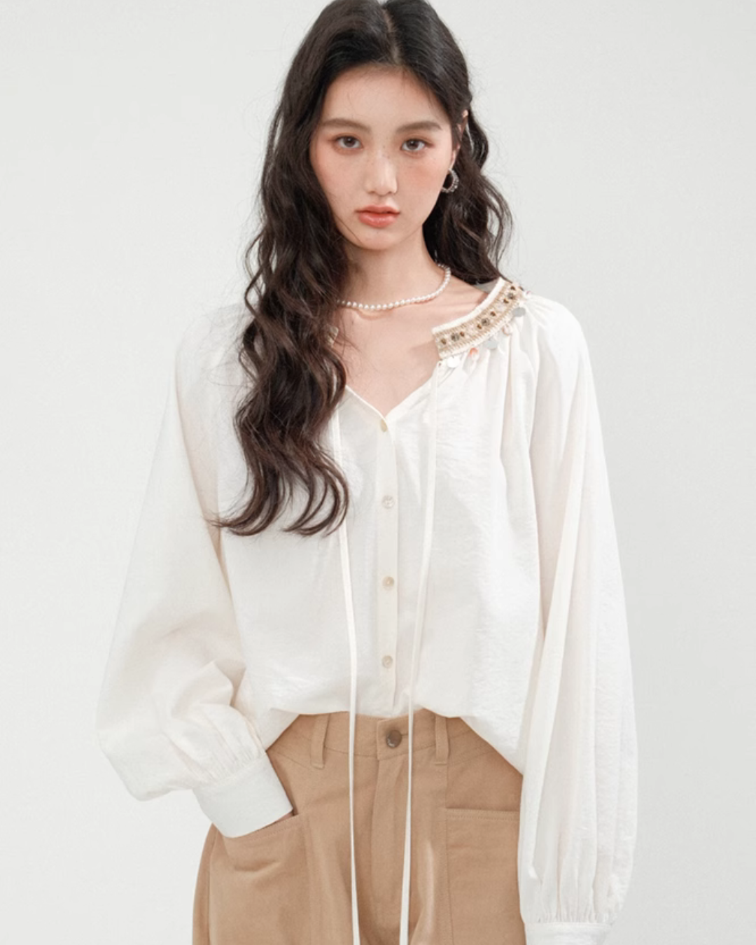 No Collar Balloon Sleeve Top / Vest / Pants CHS0002