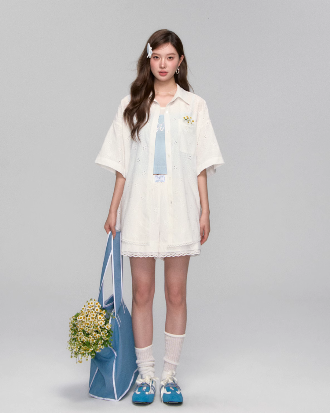 Flower Lace Short Sleeve Shirt / Half Pants ASG0043