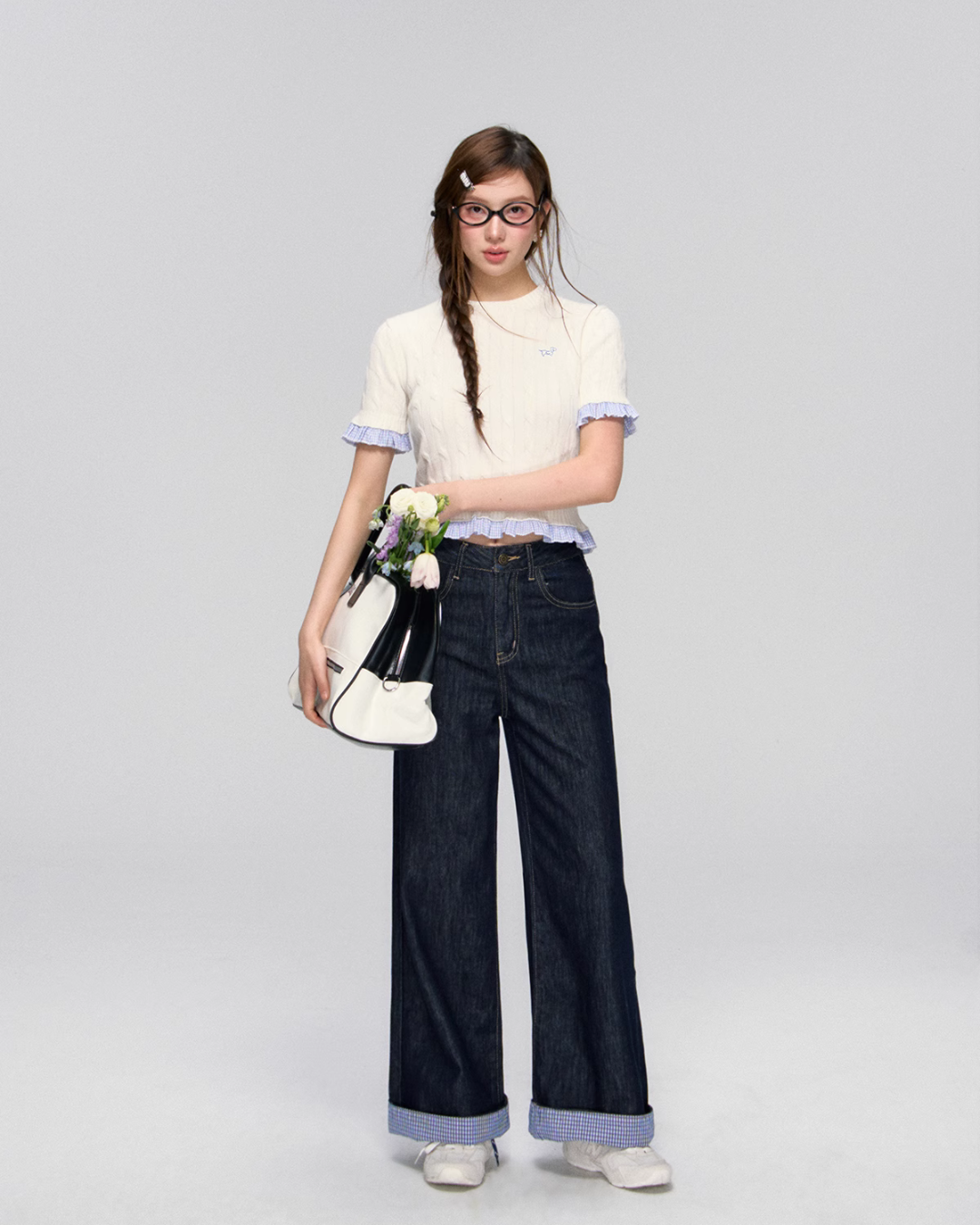 Blue Plaid Patchwork Denim Pants ASG0028