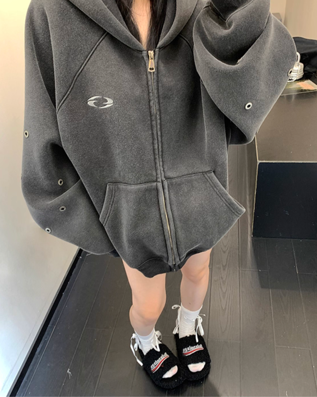 Hollow Out Zip Up Hoodie YLS0988