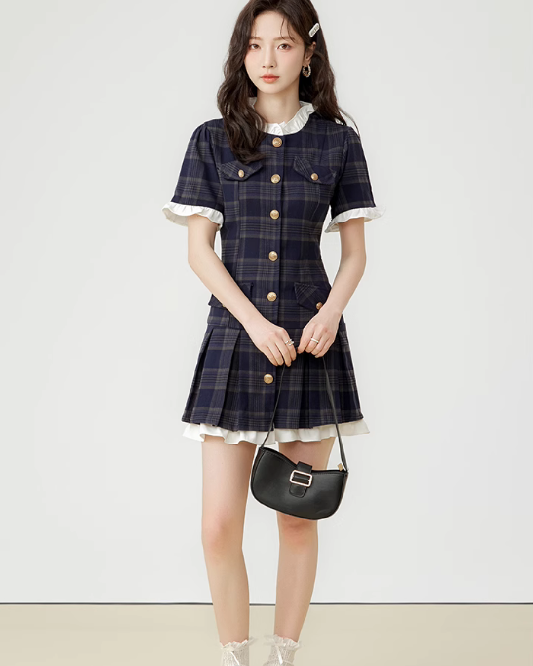 Paid Frill Mini Dress LSN0004