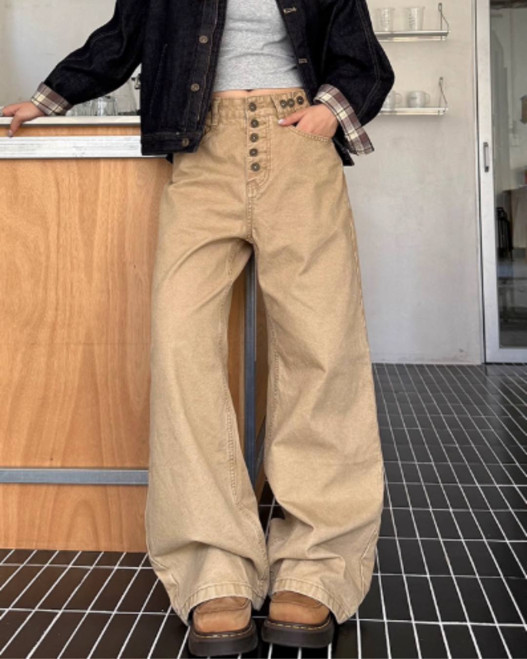 Straight Loose Button Work Pants CYE0019