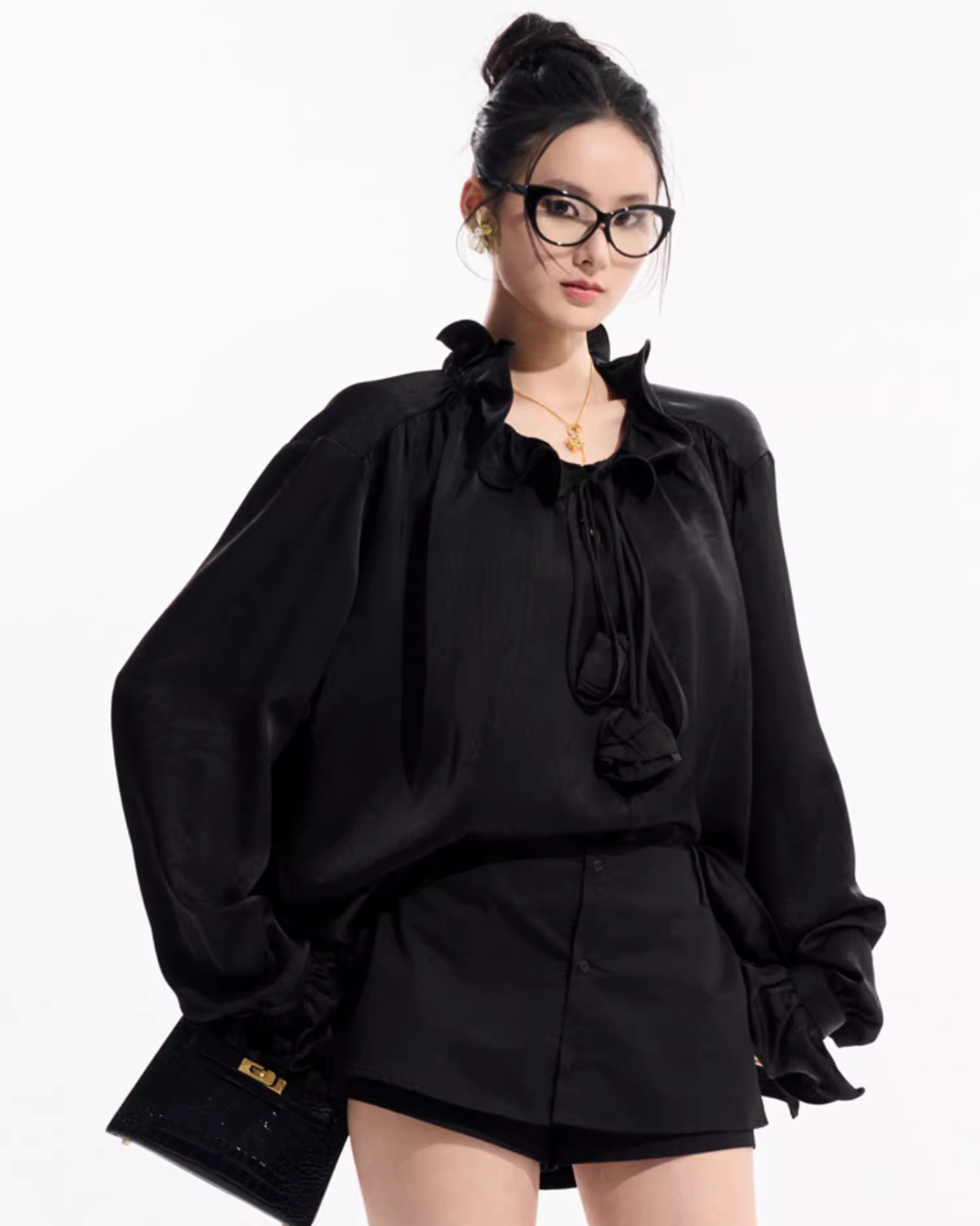 Floral Satin Shirt / Satin Fishtail Skirt TUW0004