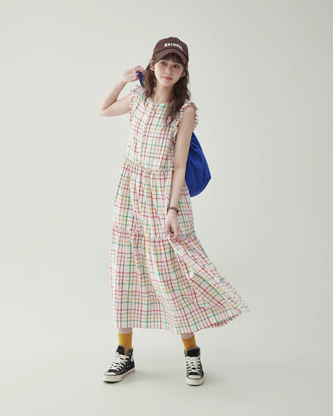Colorful Check Cotton Sleeveless Dress AMU0019