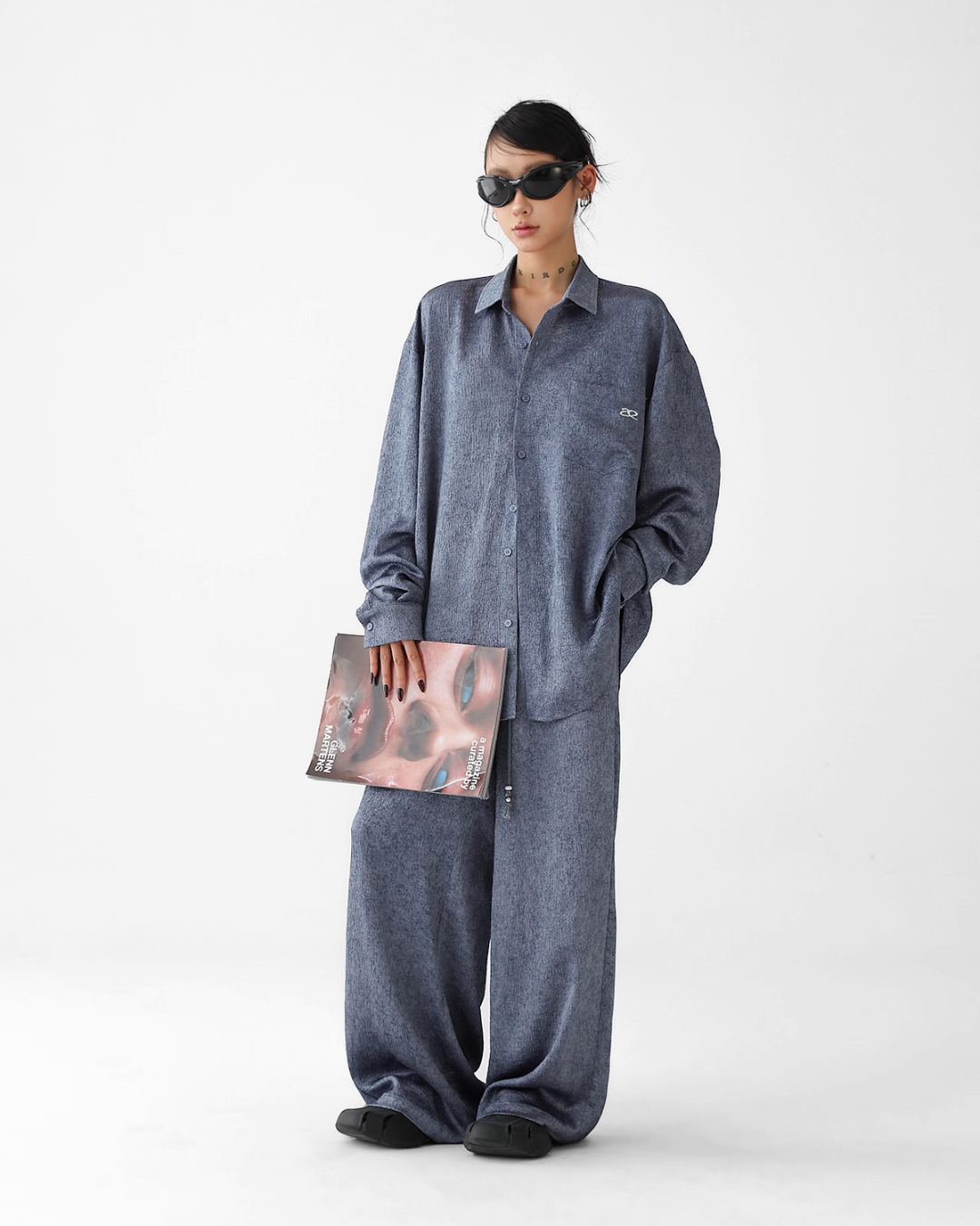 Dark Blue Drape Shirt / Waide Long Pants ACS0264