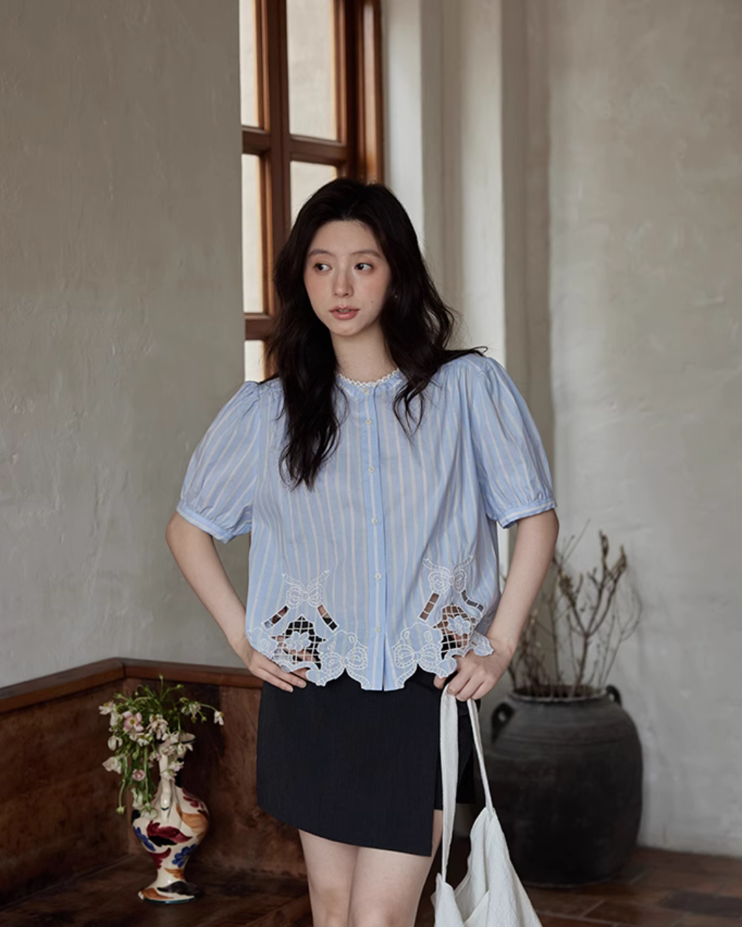 Puff Sleeve Striped Shirt SMS0007