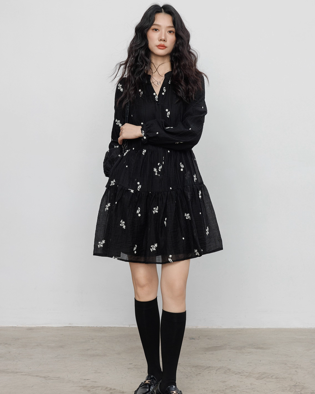 Flower Patterned Flare Dress VAS0146