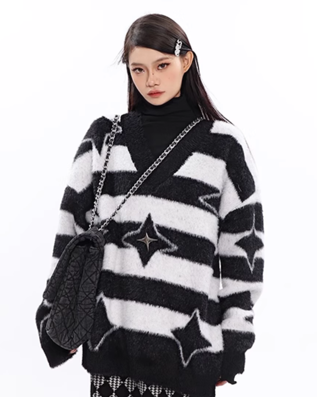 Striped Shaggy Knit Tops CCS0023
