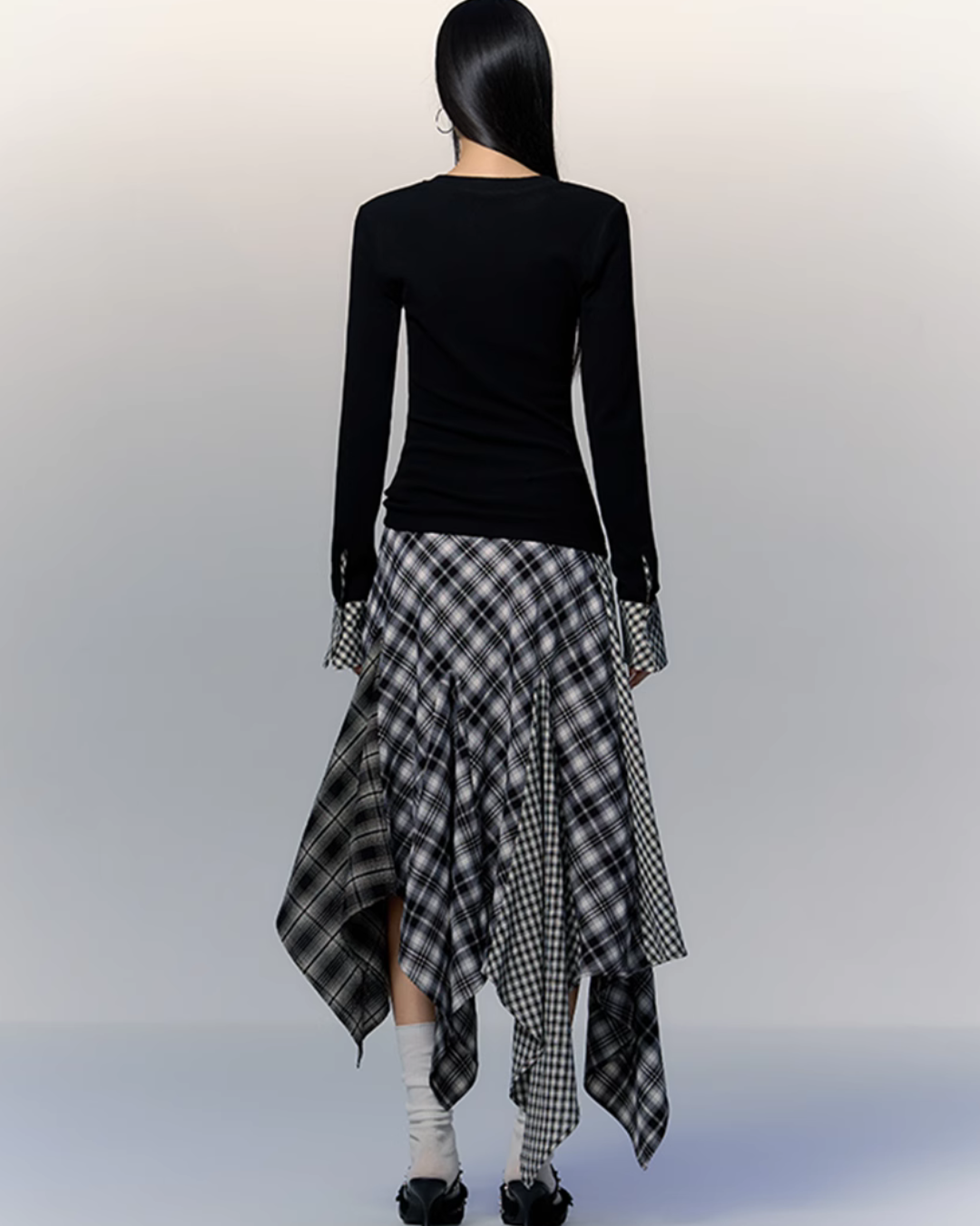 Paid Asymmetrical Long Skirt PUC0013