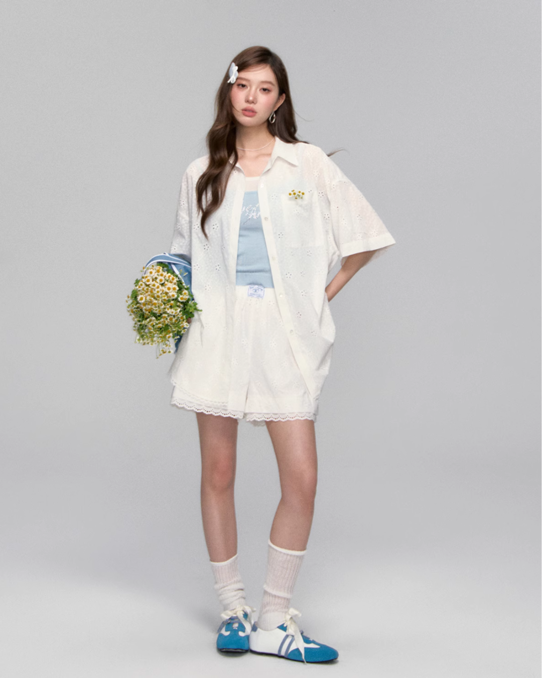 Flower Lace Short Sleeve Shirt / Half Pants ASG0043