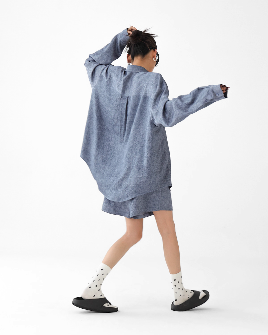 Dark Blue Drape Shirt / Waide Long Pants ACS0264
