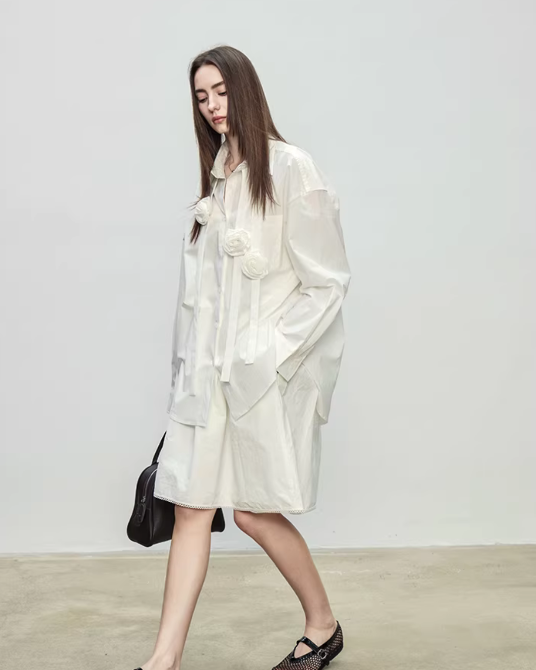 Ribbon Design Handmade Flower Shirt TEO0001