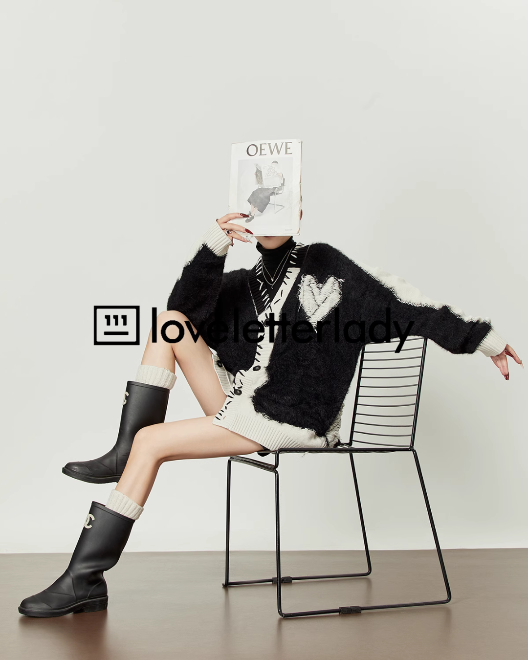 V-Neck Color Block Jacquard Knit Cardigan LLA0393