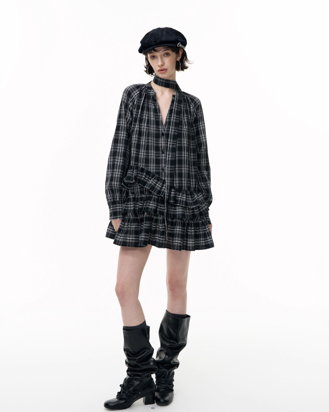 Plaid Ruffled Long Sleeve Shirt SHE0009