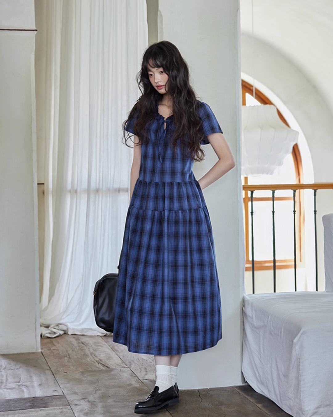 Checkered Long Flare Dress SMS0024