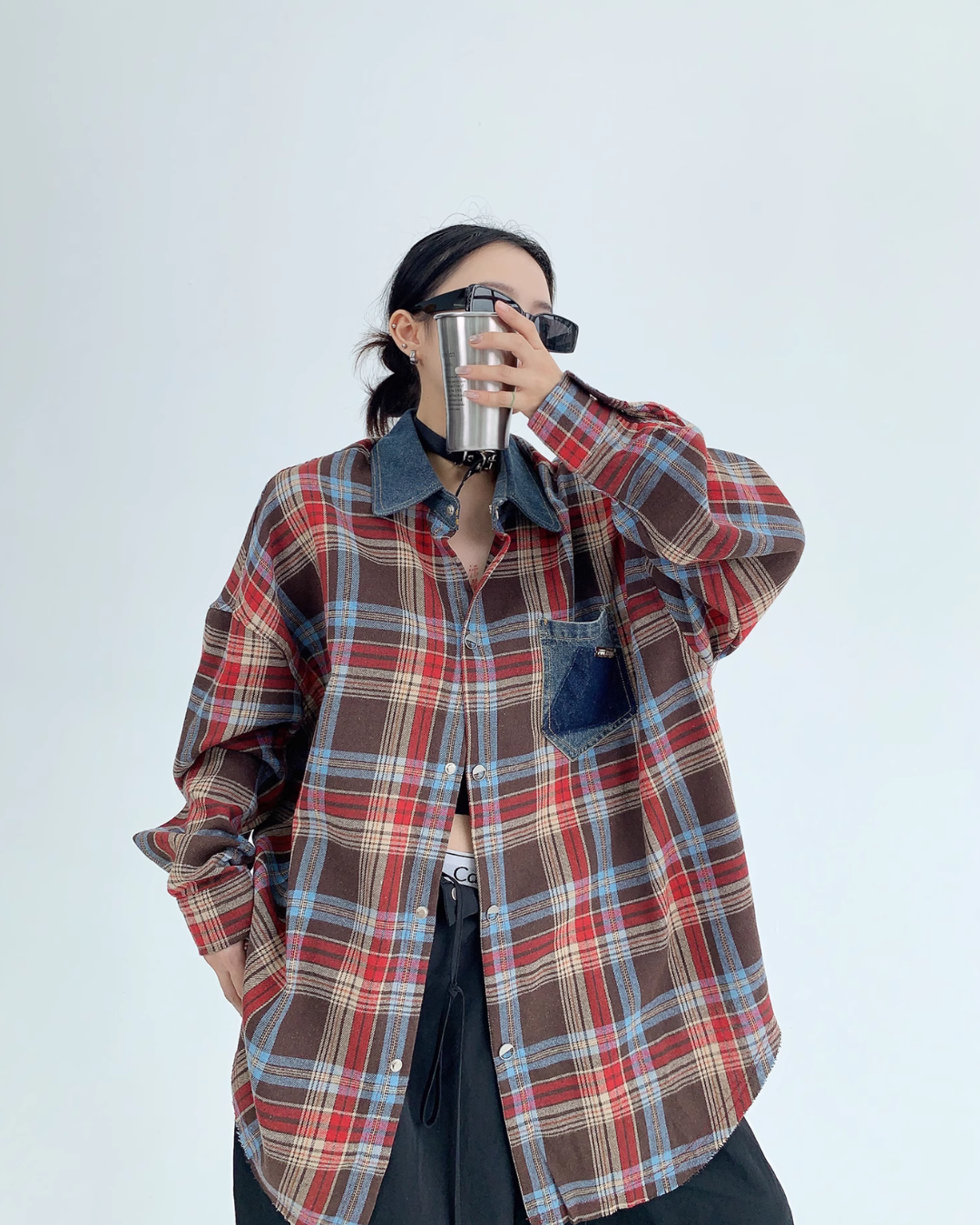 Retro Oversize Plaid Long Sleeved Shirt YLS0436