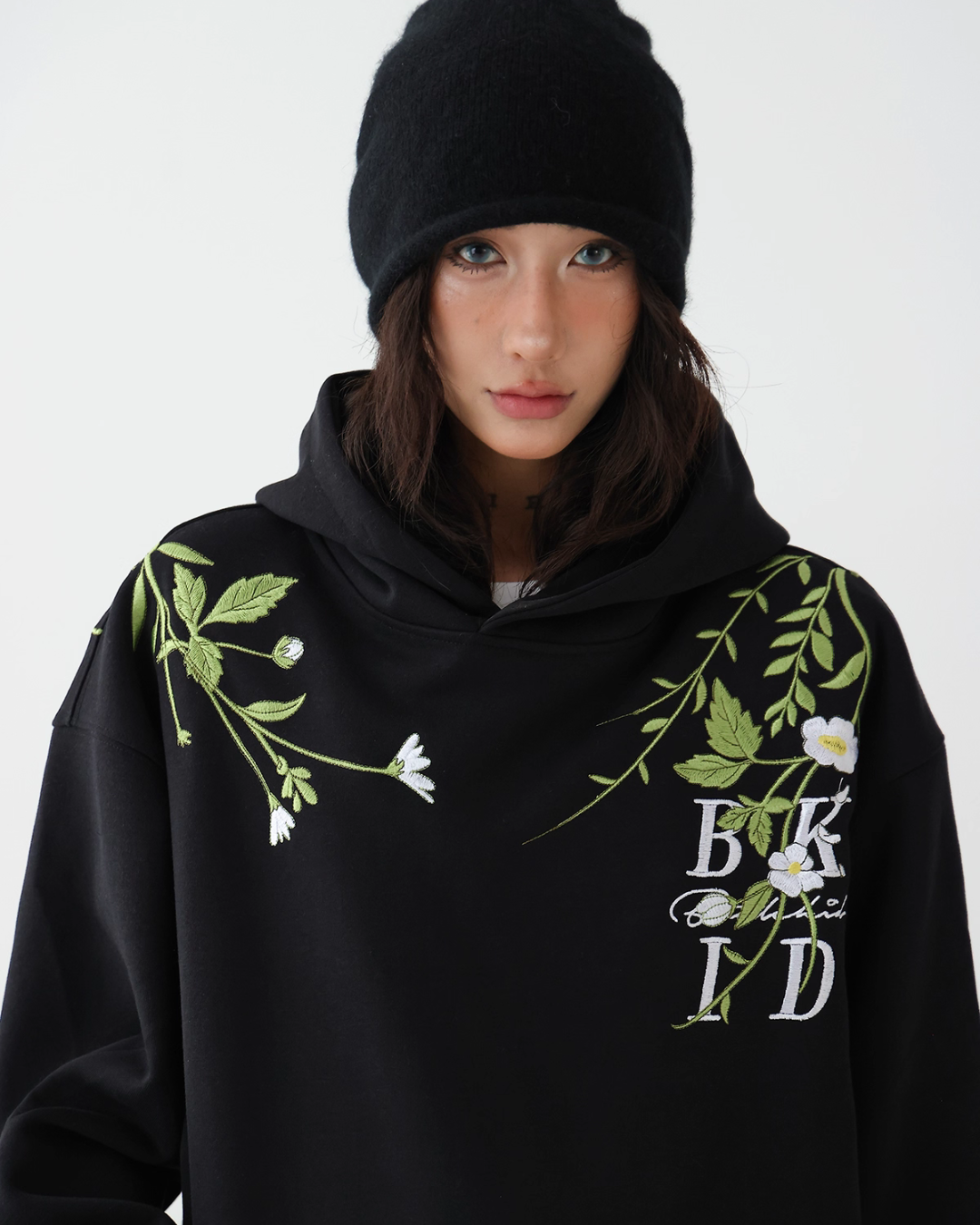 Flower Embroidery Loose Sweat Hoodie ACS0266