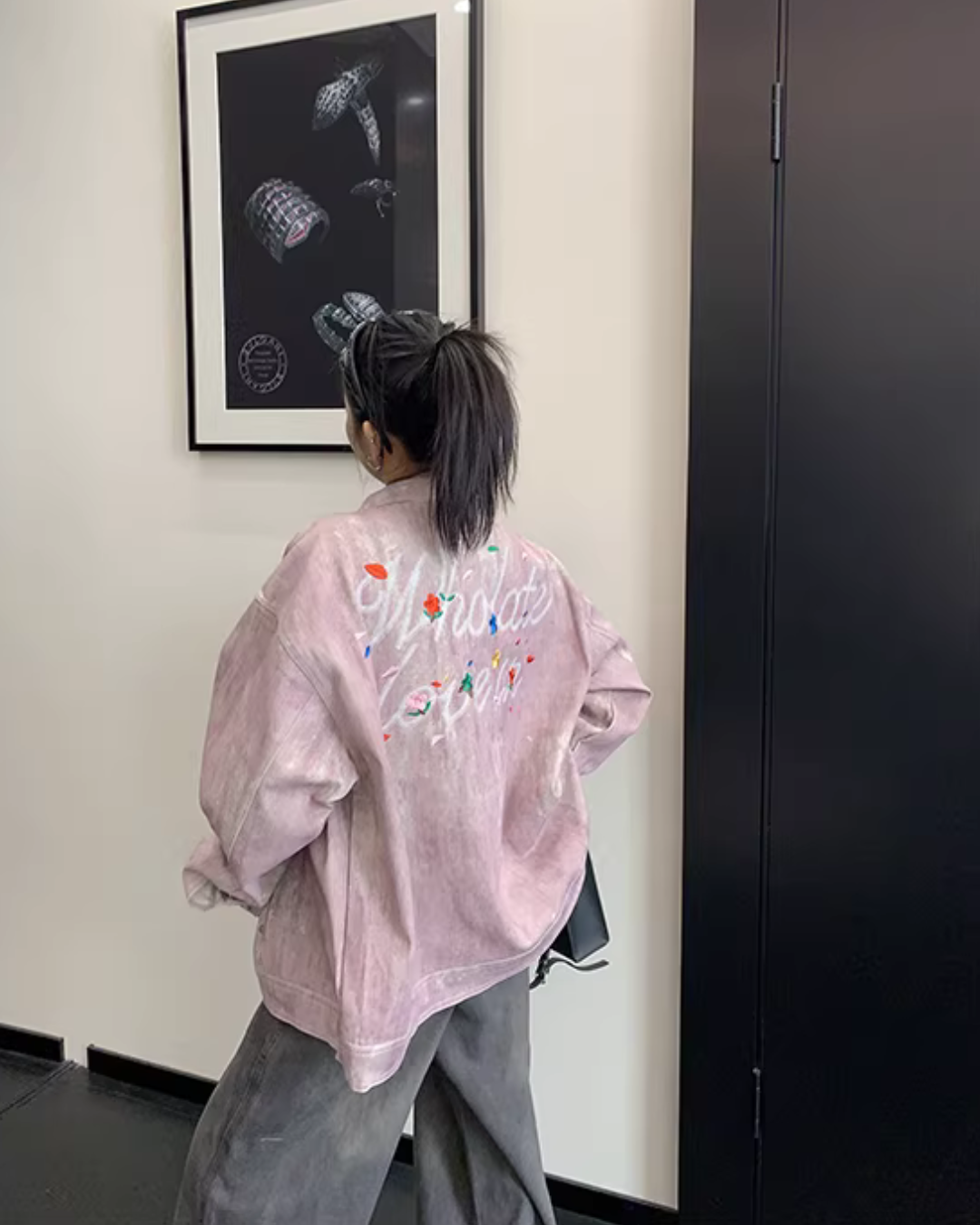 Back Logo Pink Denim Jacket YLS1026