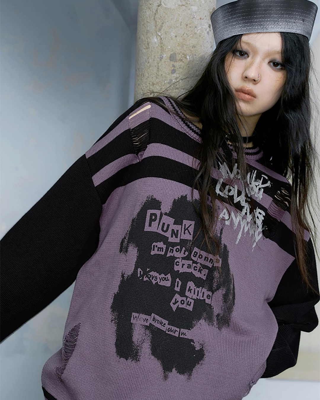 Striped Ripped Graffiti Sweater CEN0025