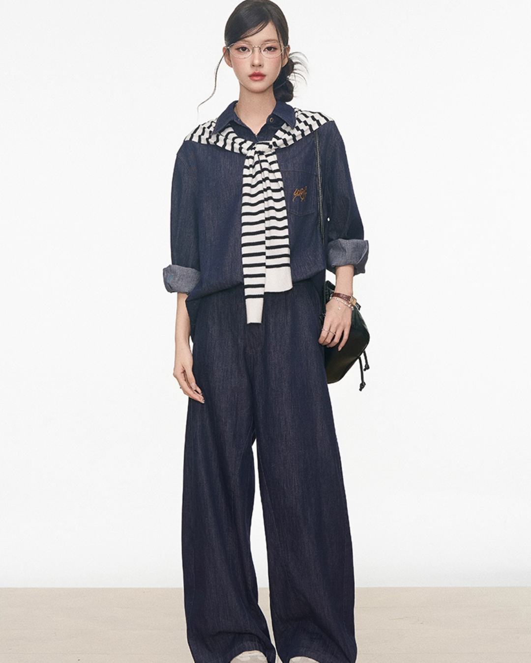 Denim Shirt / Wide Denim Pants / Shoulder-Carry Top WEO0072