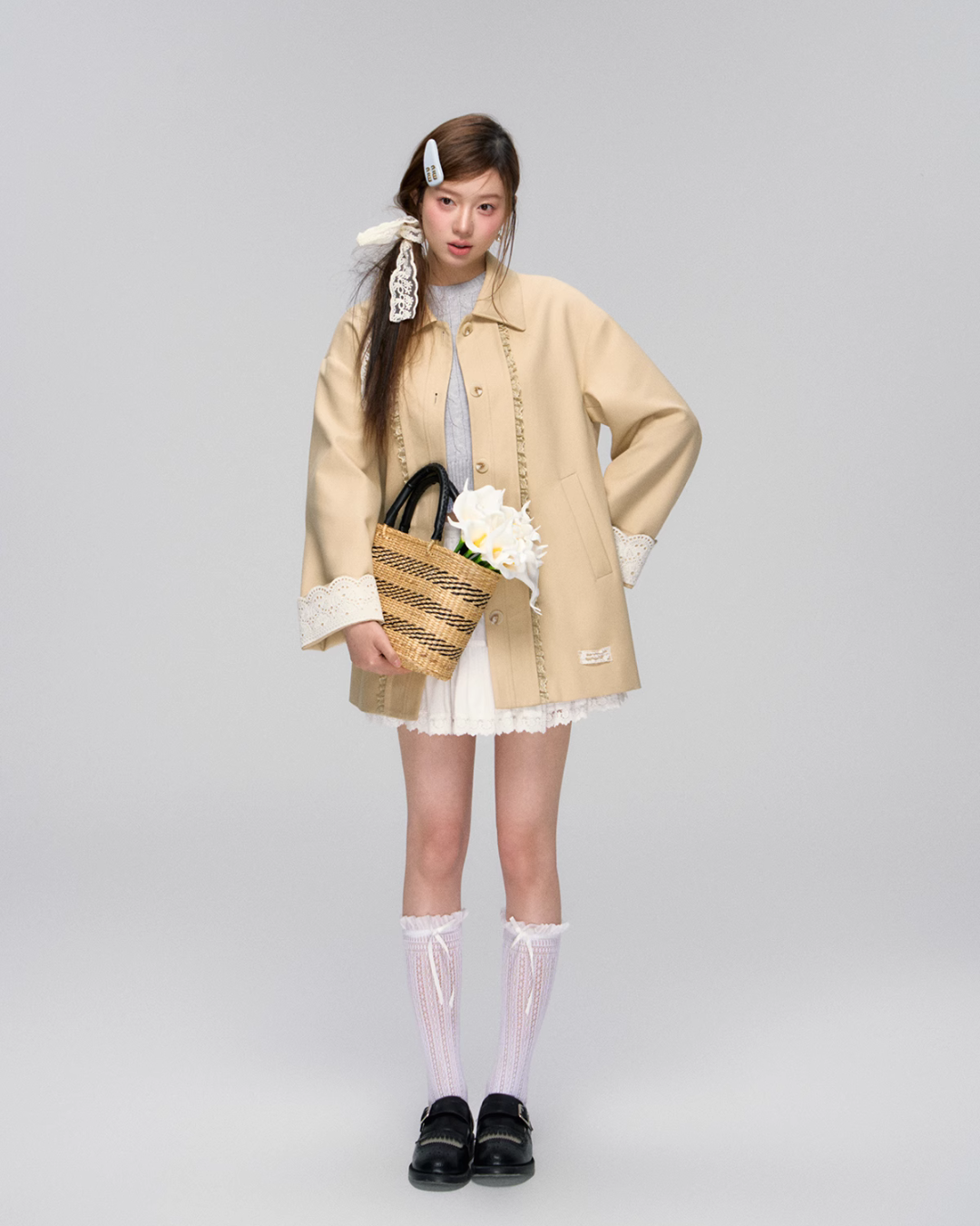 Retro Lace Trench Coat / Tight Knit Tops ASG0026