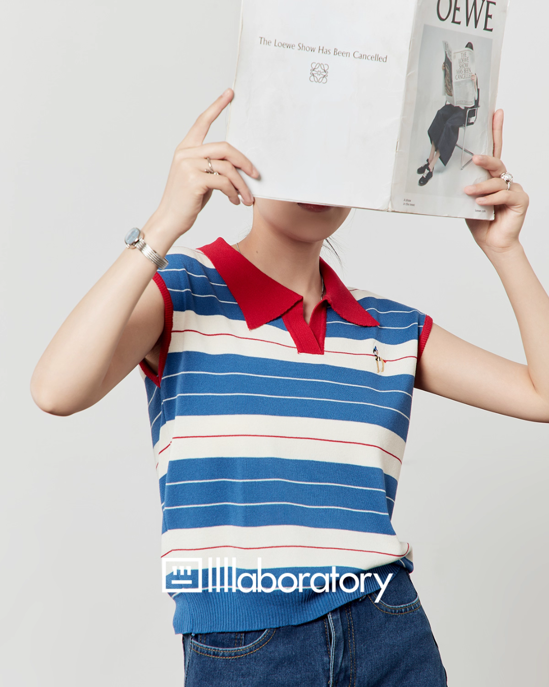 Marine Sleeveless Knit Top / Denim Mini Skirt LLA0505