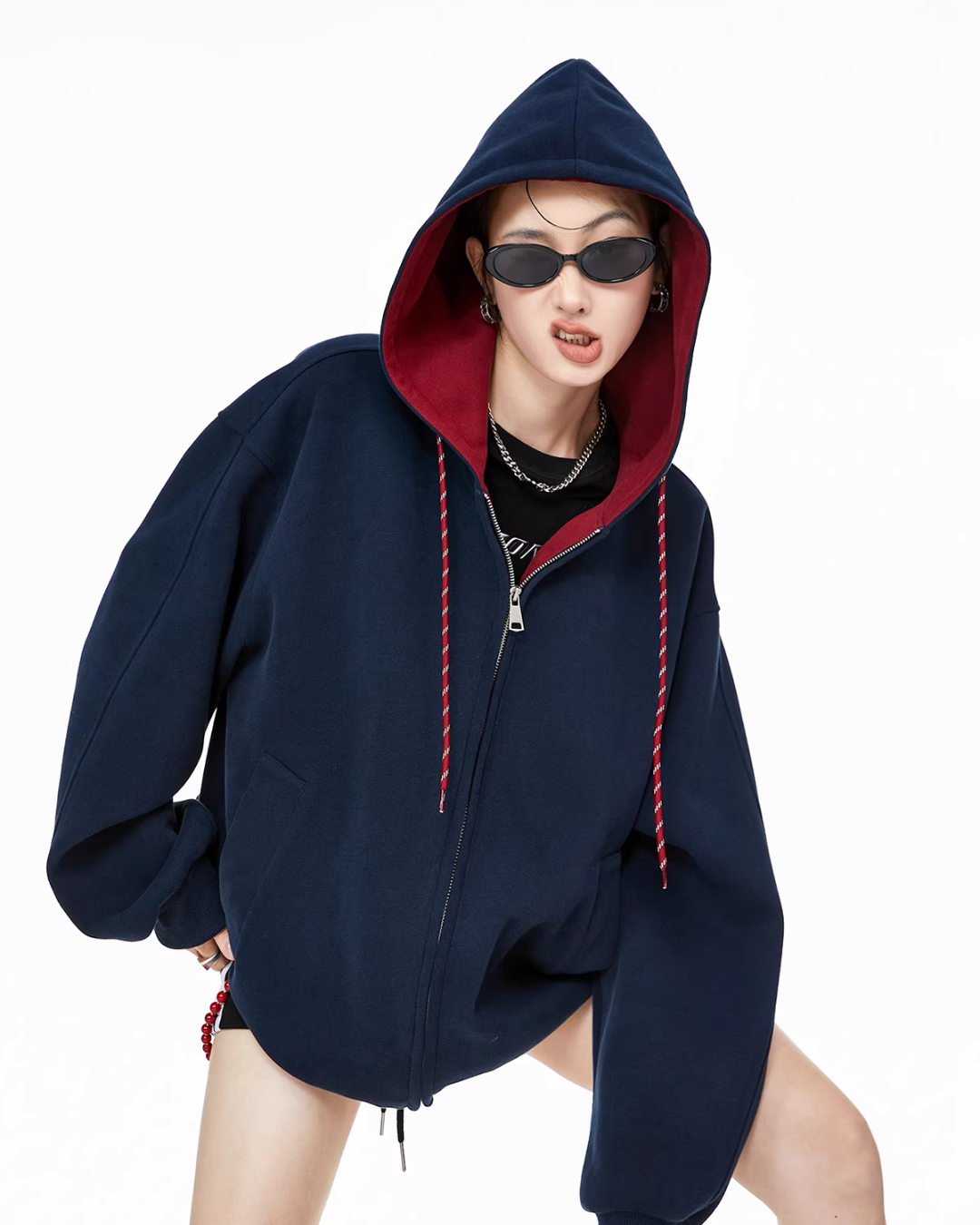 Oversized Drawstring Full Zip Hoodie ICM0073