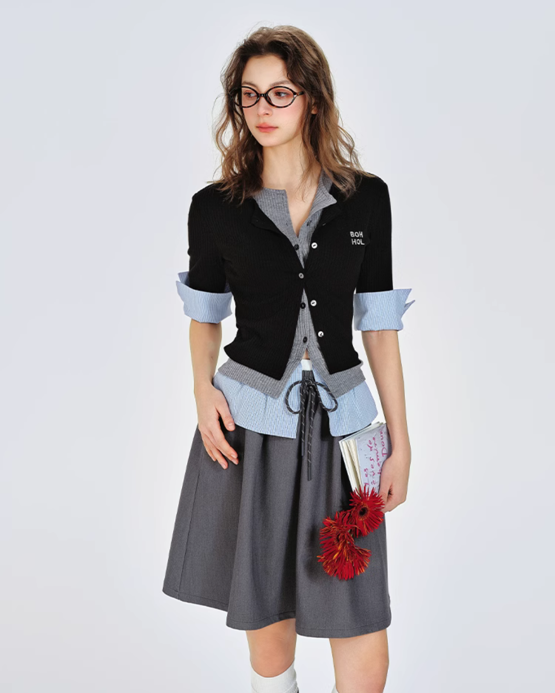 Layered Style V-Neck Slim Knit BHB0002
