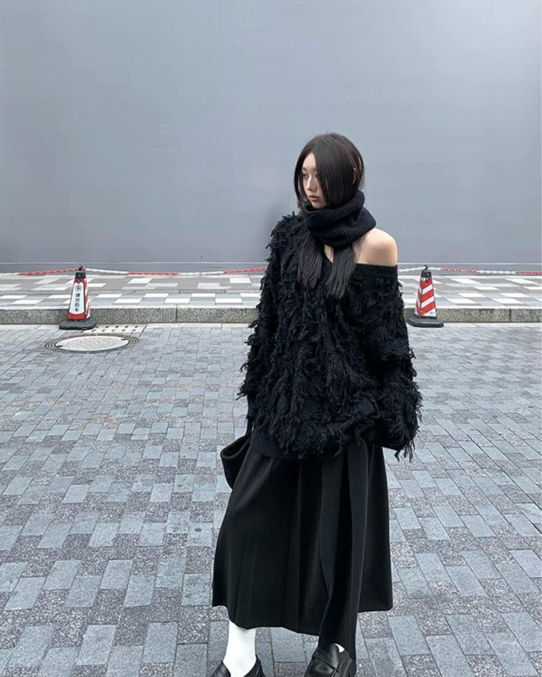 Off The Shoulder Fur Knit Tops IMC0006