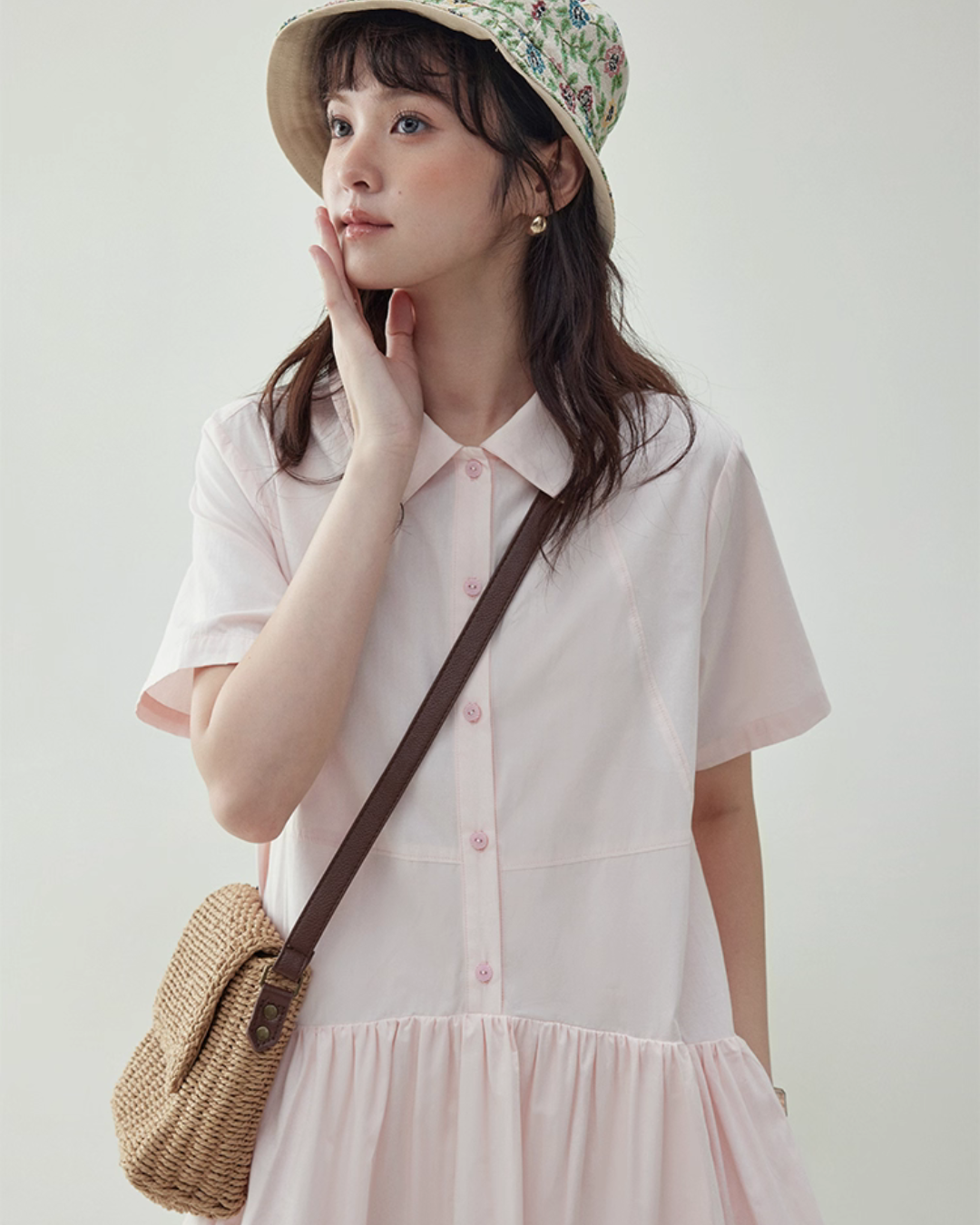 Relaxed Gathered Waist Cotton Dress AMU0027