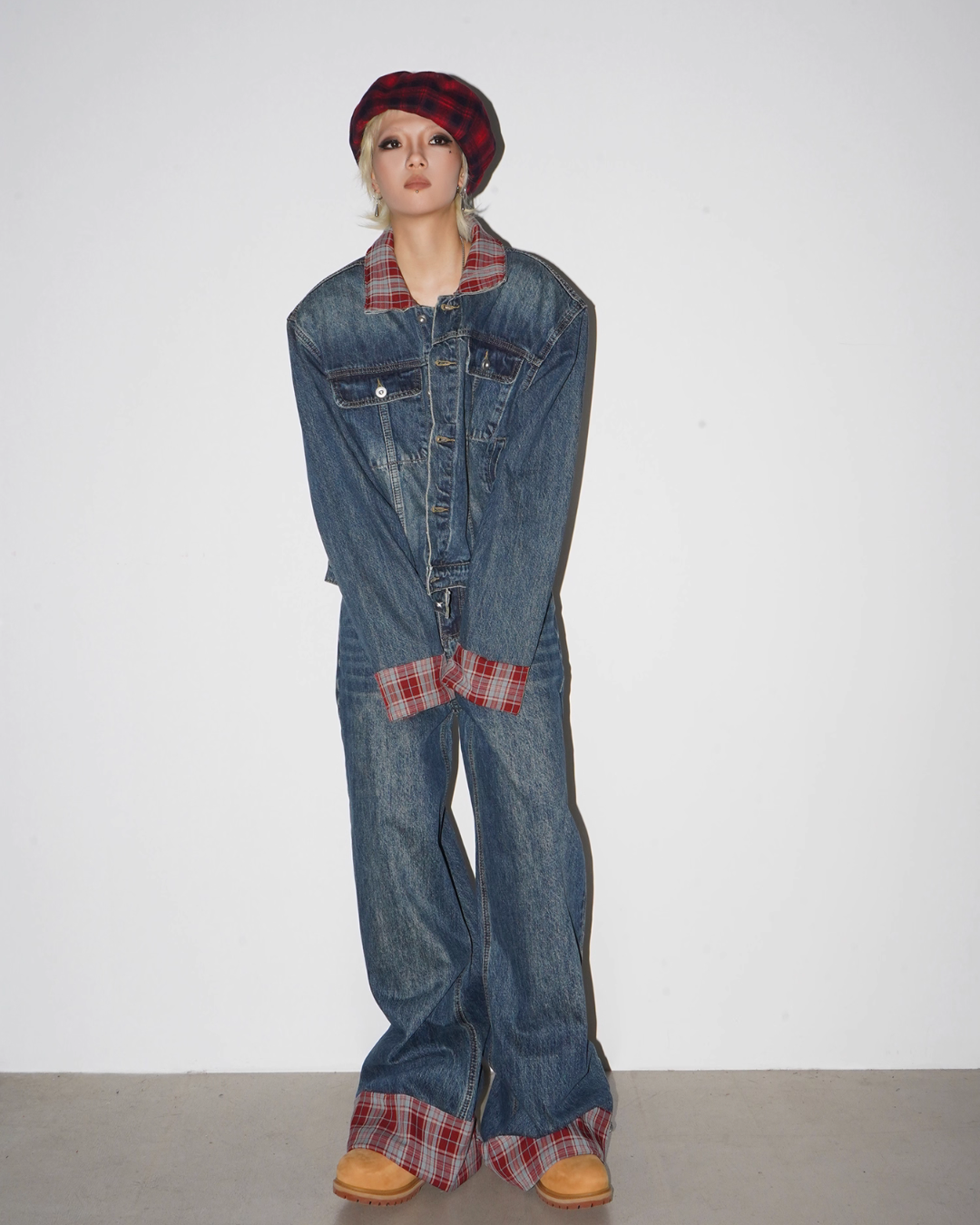 Retro Plaid Denim Jacket / Wide Denim Pants MCY0003